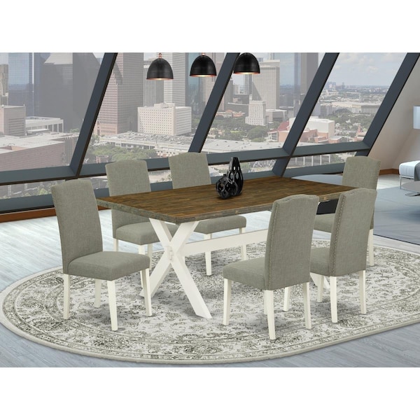 East West Furniture 7 Piece X-Style Gorgeous Dining Table Set - Linen White X077EN206-7 - main